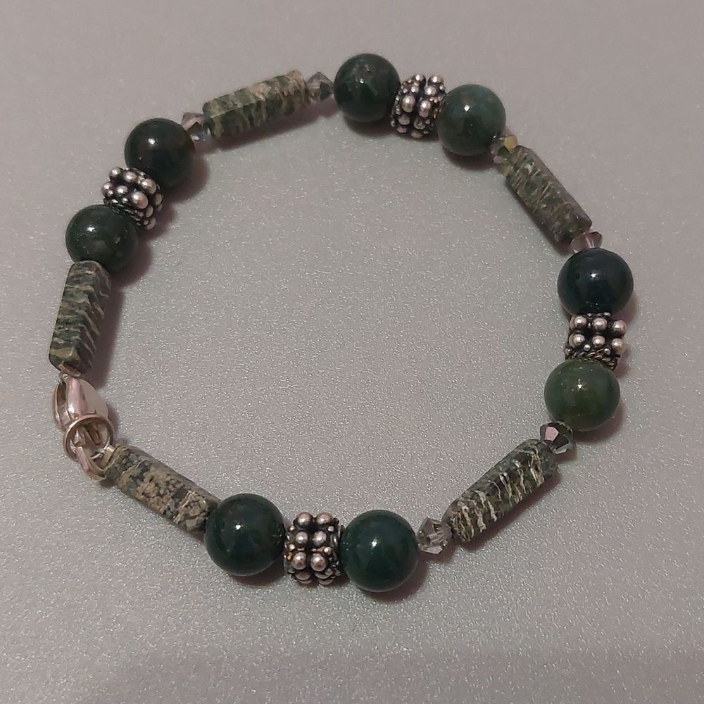 925 Genuine Green Stones Bead Bracelet Quality Made